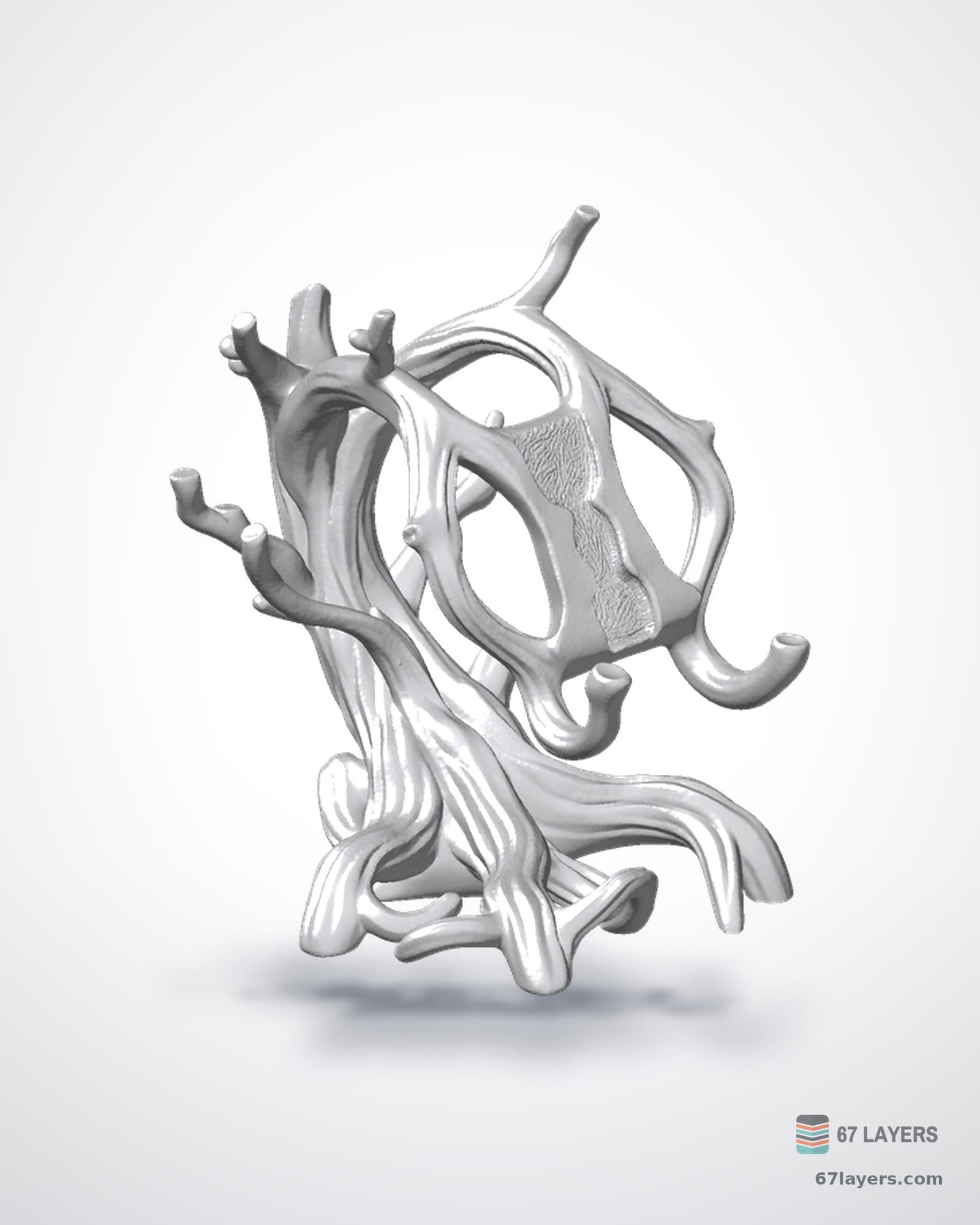 White 3D-printed coral branch sculpture, organic decorative piece, studio product shot on white