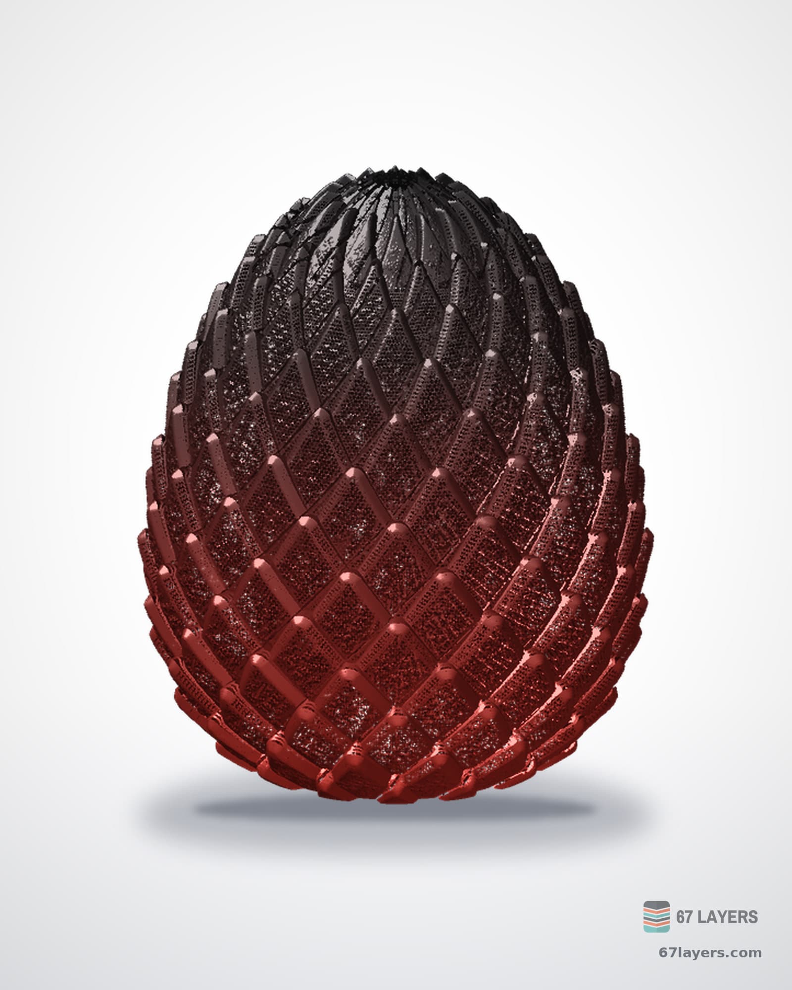 White 3D-printed twisty dragon egg fidget with a textured scale pattern, studio product shot