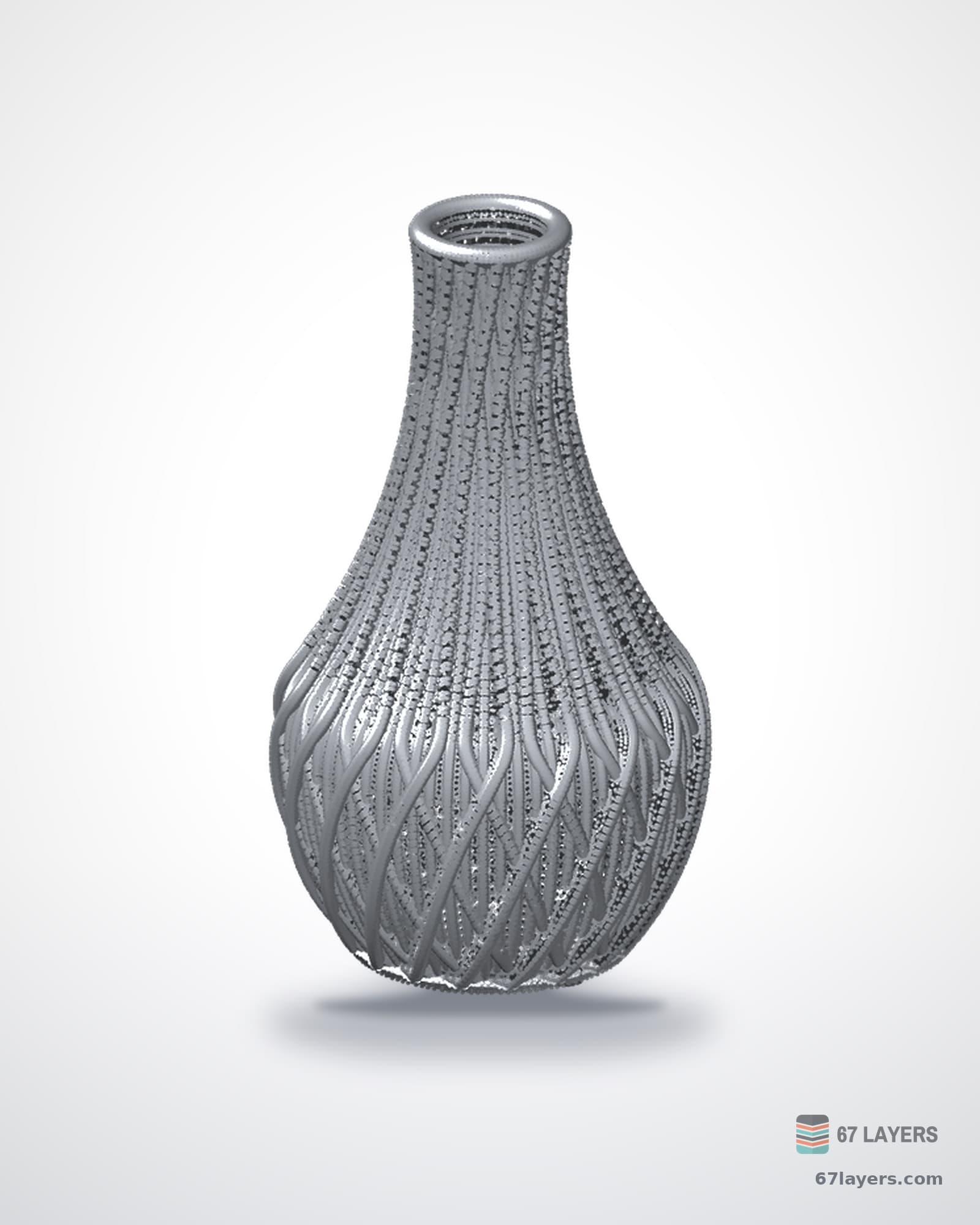 White 3D-printed geometric fractal vase, 230 mm tall, studio product shot on a seamless white background