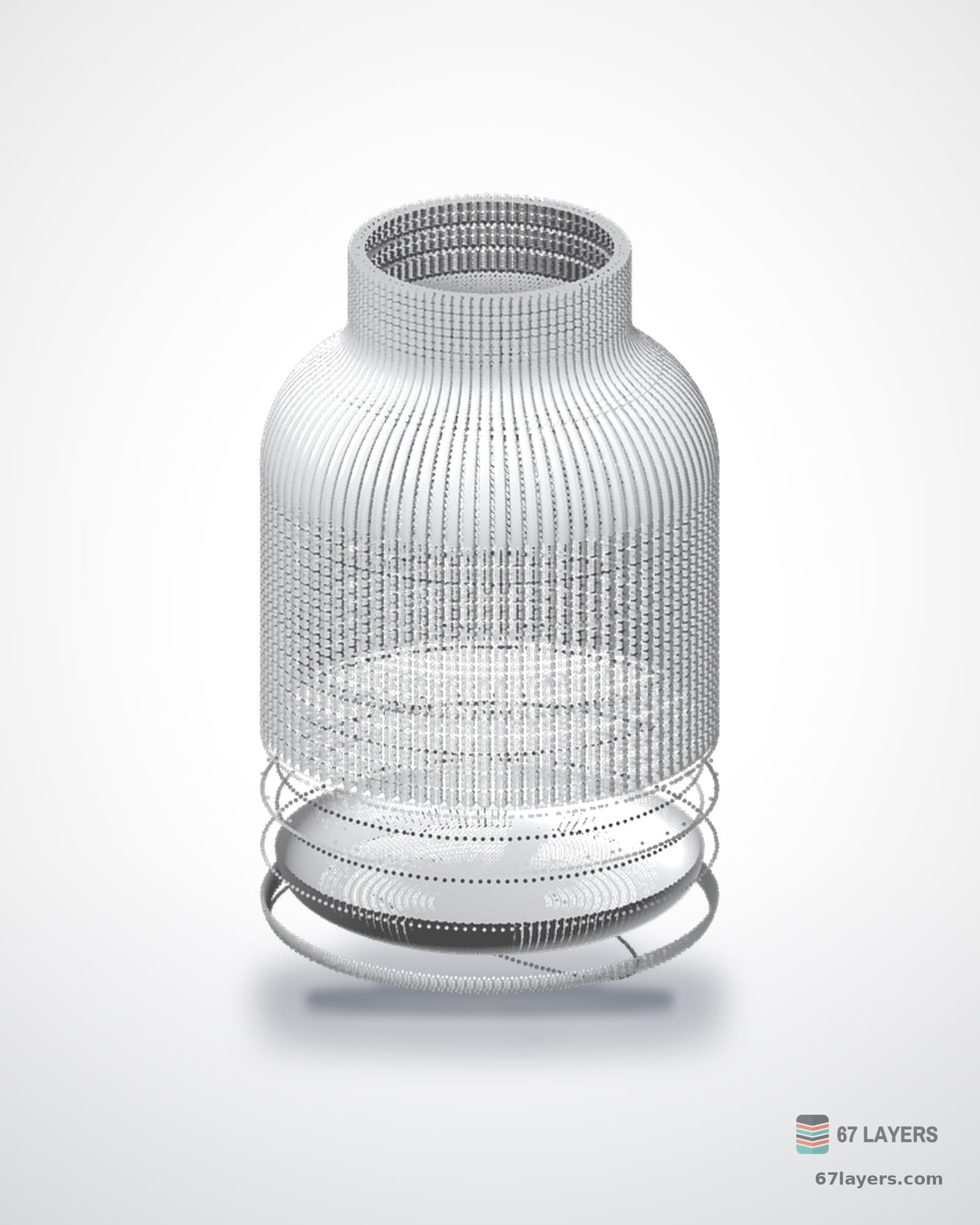 Large white 3D-printed Japandi vase with a fluted body, studio product shot on white