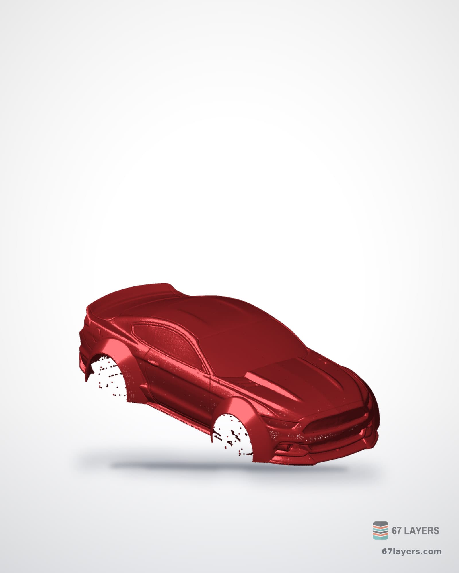White 3D-printed simplified sports car desk model, studio product shot on a white background