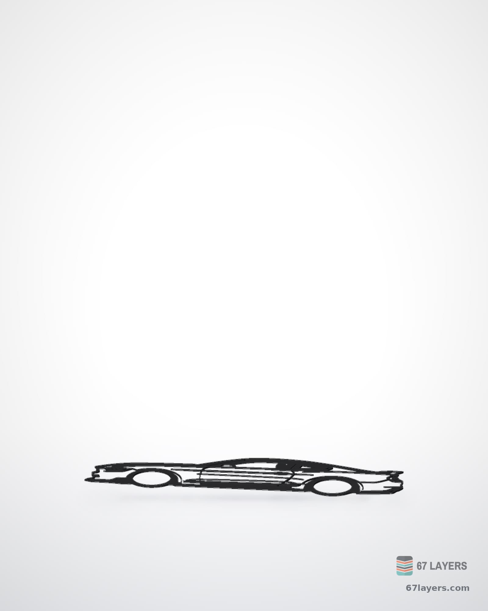 White 3D-printed car silhouette wall art panel, minimalist line design, studio product shot