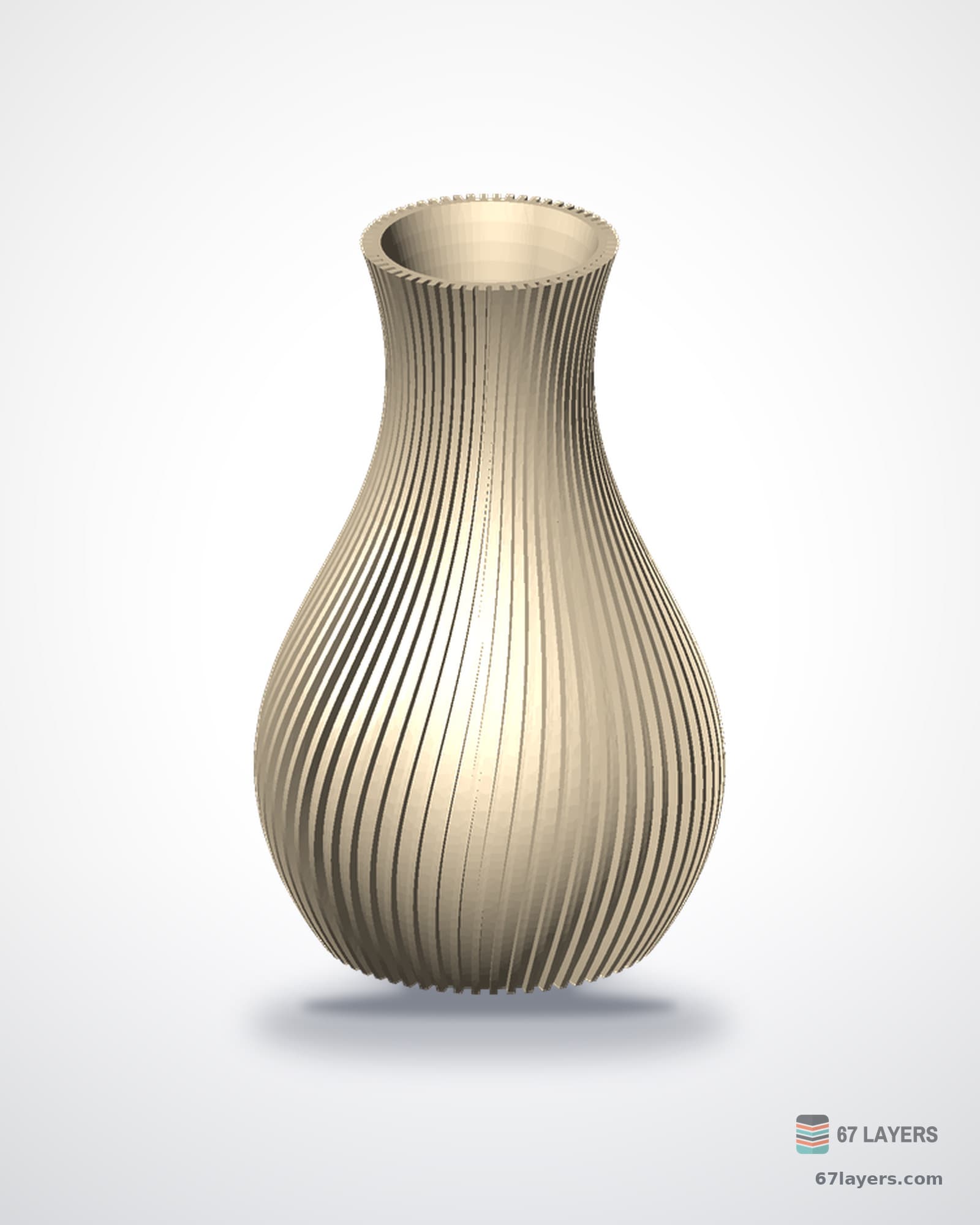 White 3D-printed ribbed Japandi vase in minimalist Japanese-Scandinavian style, studio product shot