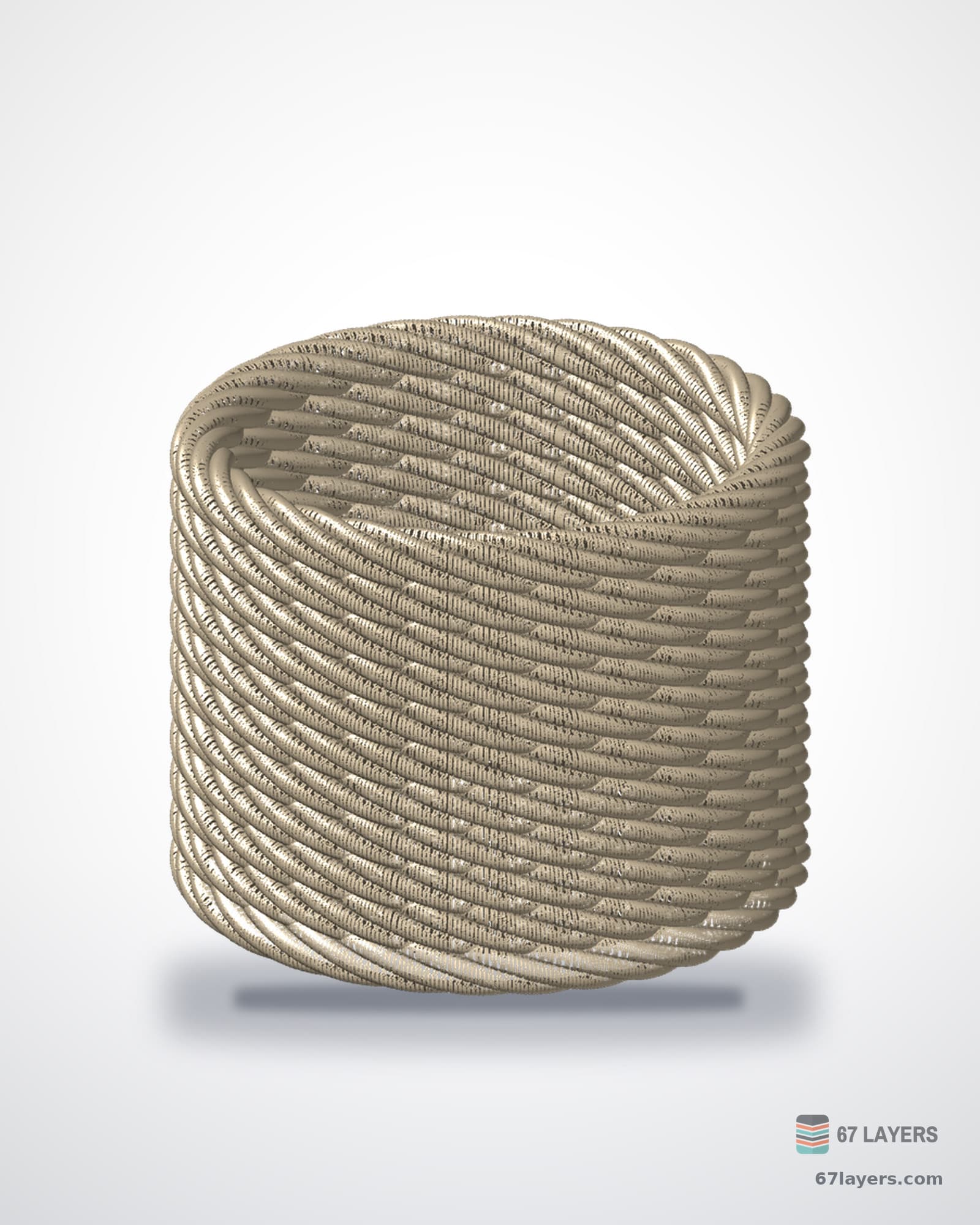 White 3D-printed plant pot with a braided rope texture, studio product shot on a white background