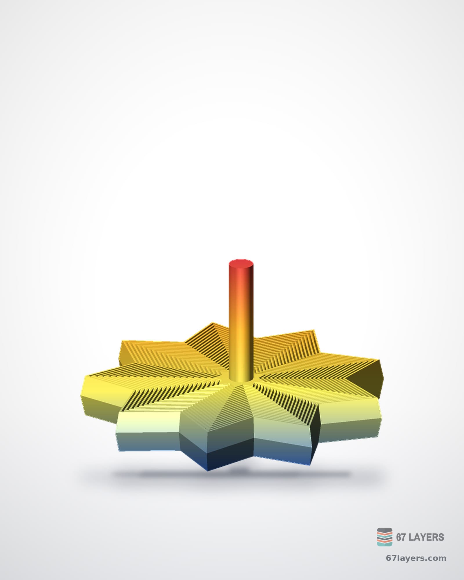 White 3D-printed star-shaped spinning fidget toy, studio product shot on a seamless white background