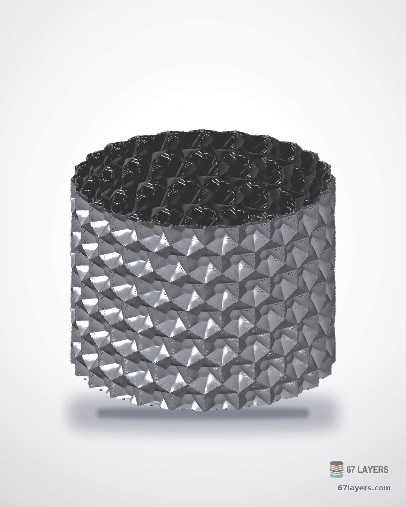 White 3D-printed pot with a raised studded diamond texture, studio product shot on white